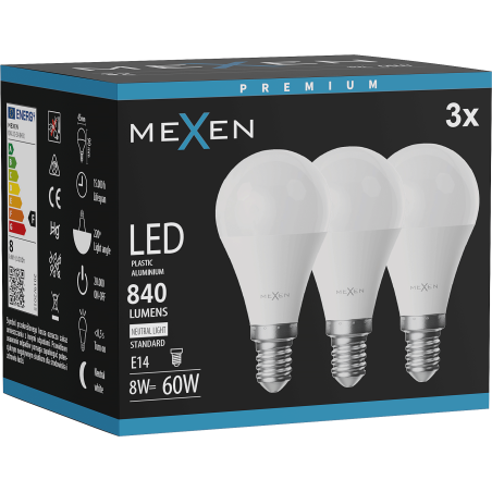 Mexen Nova 3x żarówka LED E14, G45, 8W, Neutralna - 4000K, 840 lm - L101-E14-0840-01x03