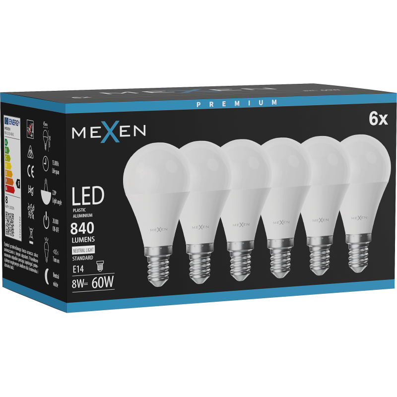 Mexen Nova 6x żarówka LED E14, G45, 8W, Neutralna - 4000K, 840 lm - L101-E14-0840-01x06