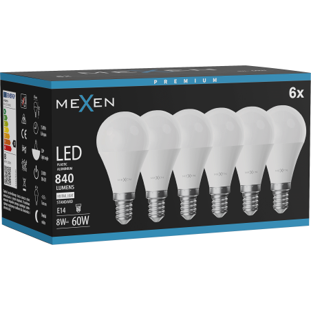 Mexen Nova 6x żarówka LED E14, G45, 8W, Neutralna - 4000K, 840 lm - L101-E14-0840-01x06