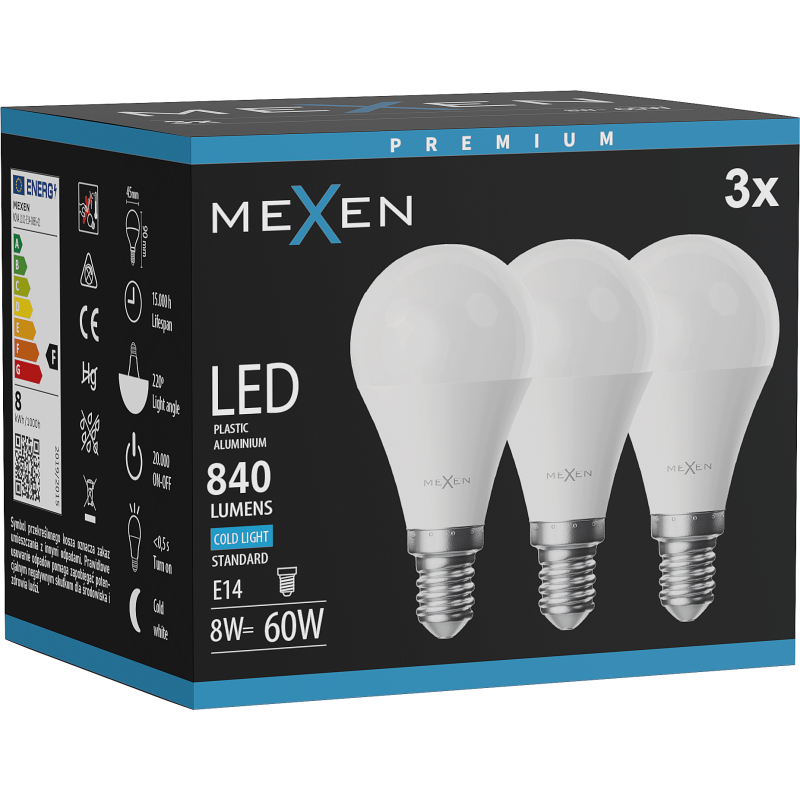 Mexen Nova 3x żarówka LED E14, G45, 8W, Zimna - 6500K, 840 lm - L101-E14-0865-01x03