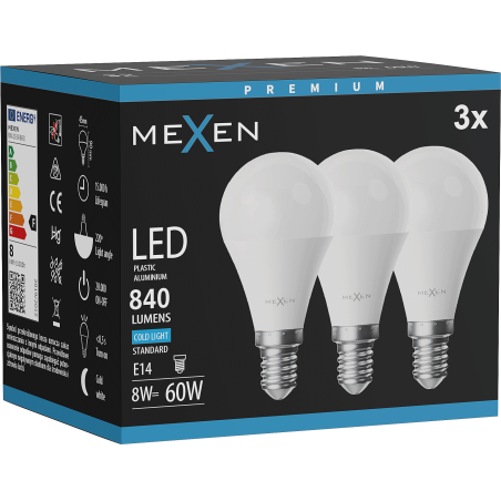 Mexen Nova 3x żarówka LED E14, G45, 8W, Zimna - 6500K, 840 lm - L101-E14-0865-01x03