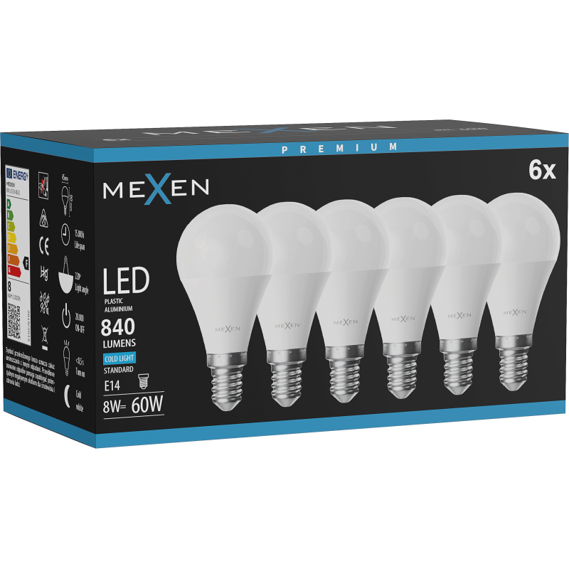 Mexen Nova 6x żarówka LED E14, G45, 8W, Zimna - 6500K, 840 lm - L101-E14-0865-01x06