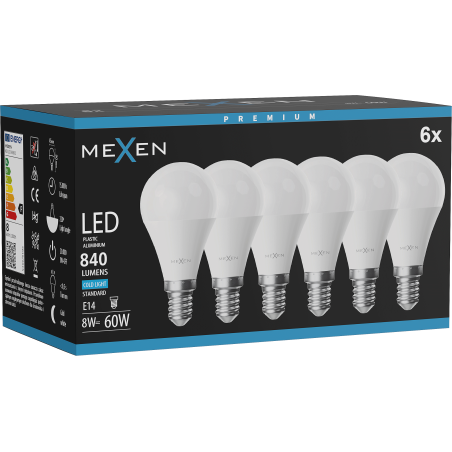 Mexen Nova 6x żarówka LED E14, G45, 8W, Zimna - 6500K, 840 lm - L101-E14-0865-01x06