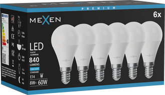 Mexen Nova 6x żarówka LED E14, G45, 8W, Zimna - 6500K, 840 lm - L101-E14-0865-01x06
