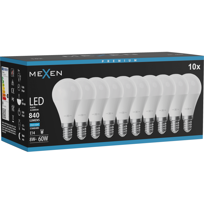 Mexen Nova 10x żarówka LED E14, G45, 8W, Zimna - 6500K, 840 lm - L101-E14-0865-01x10