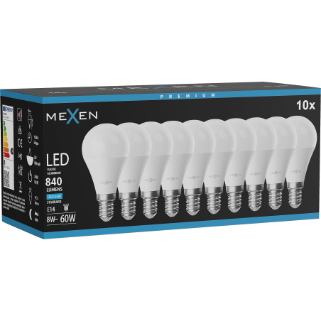 Mexen Nova 10x żarówka LED E14, G45, 8W, Zimna - 6500K, 840 lm - L101-E14-0865-01x10
