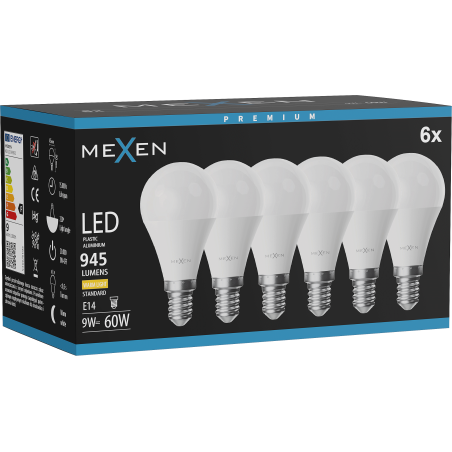 Mexen Nova 6x żarówka LED E14, G45, 9W, Ciepła - 3000K, 945 lm - L101-E14-0930-01x06