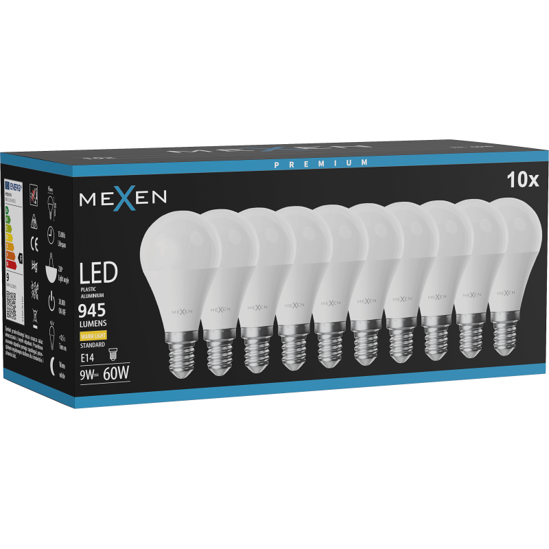 Mexen Nova 10x żarówka LED E14, G45, 9W, Ciepła - 3000K, 945 lm - L101-E14-0930-01x10