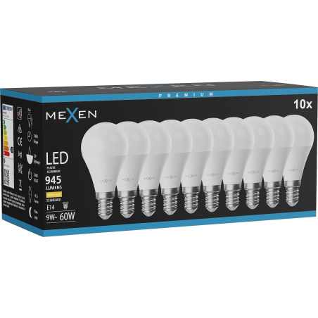 Mexen Nova 10x żarówka LED E14, G45, 9W, Ciepła - 3000K, 945 lm - L101-E14-0930-01x10