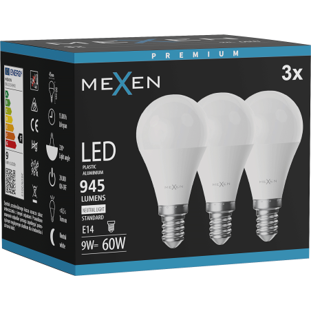 Mexen Nova 3x żarówka LED E14, G45, 9W, Neutralna - 4000K, 945 lm - L101-E14-0940-01x03