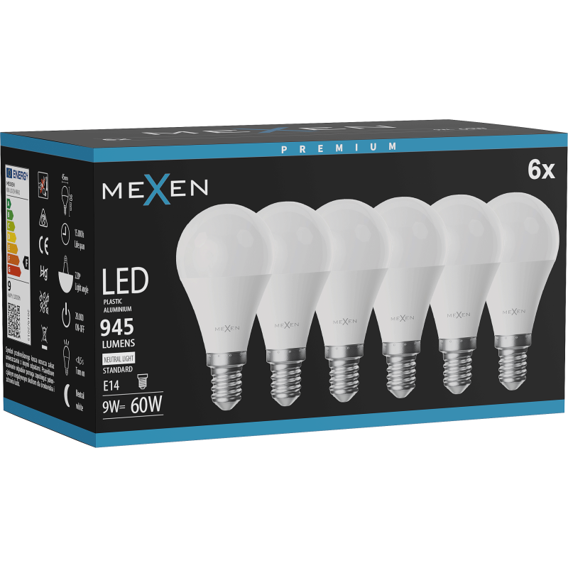 Mexen Nova 6x żarówka LED E14, G45, 9W, Neutralna - 4000K, 945 lm - L101-E14-0940-01x06
