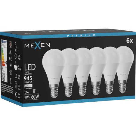 Mexen Nova 6x żarówka LED E14, G45, 9W, Neutralna - 4000K, 945 lm - L101-E14-0940-01x06