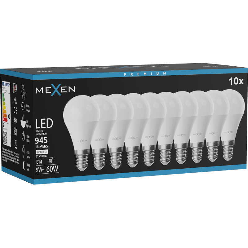 Mexen Nova 10x żarówka LED E14, G45, 9W, Neutralna - 4000K, 945 lm - L101-E14-0940-01x10