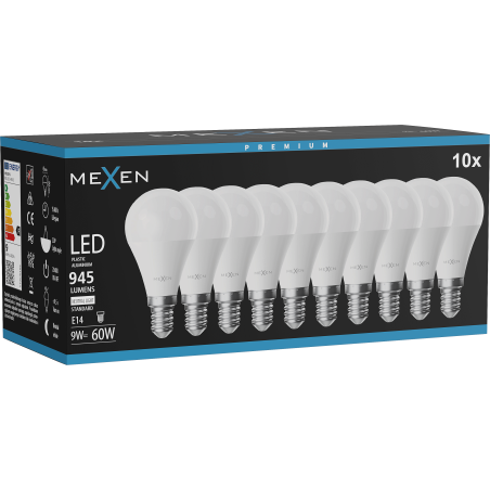 Mexen Nova 10x żarówka LED E14, G45, 9W, Neutralna - 4000K, 945 lm - L101-E14-0940-01x10