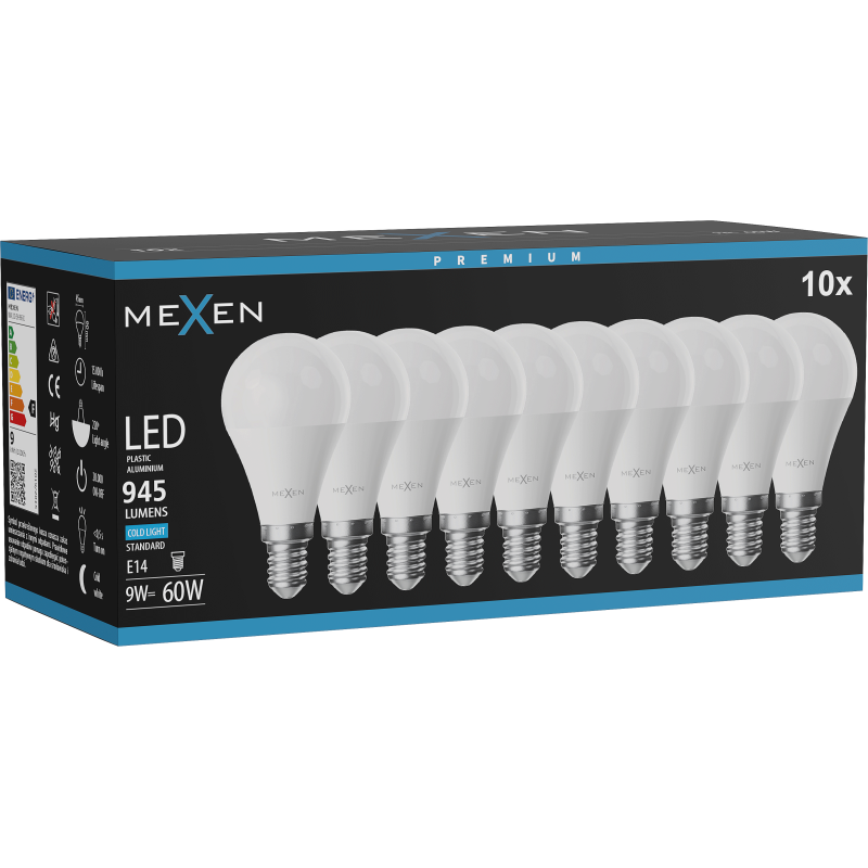 Mexen Nova 10x żarówka LED E14, G45, 9W, Zimna - 6500K, 945 lm - L101-E14-0965-01x10