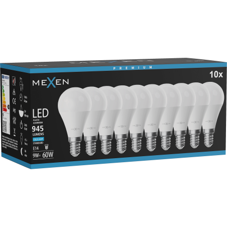 Mexen Nova 10x żarówka LED E14, G45, 9W, Zimna - 6500K, 945 lm - L101-E14-0965-01x10