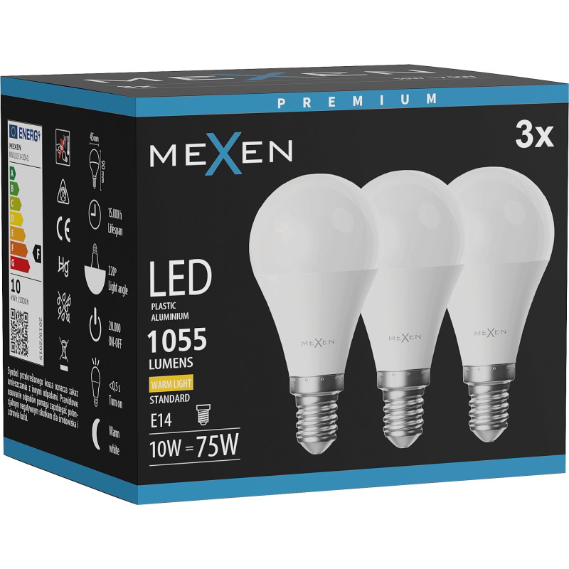 Mexen Nova 3x żarówka LED E14, G45, 10W, Ciepła - 3000K, 1055 lm - L101-E14-1030-01x03