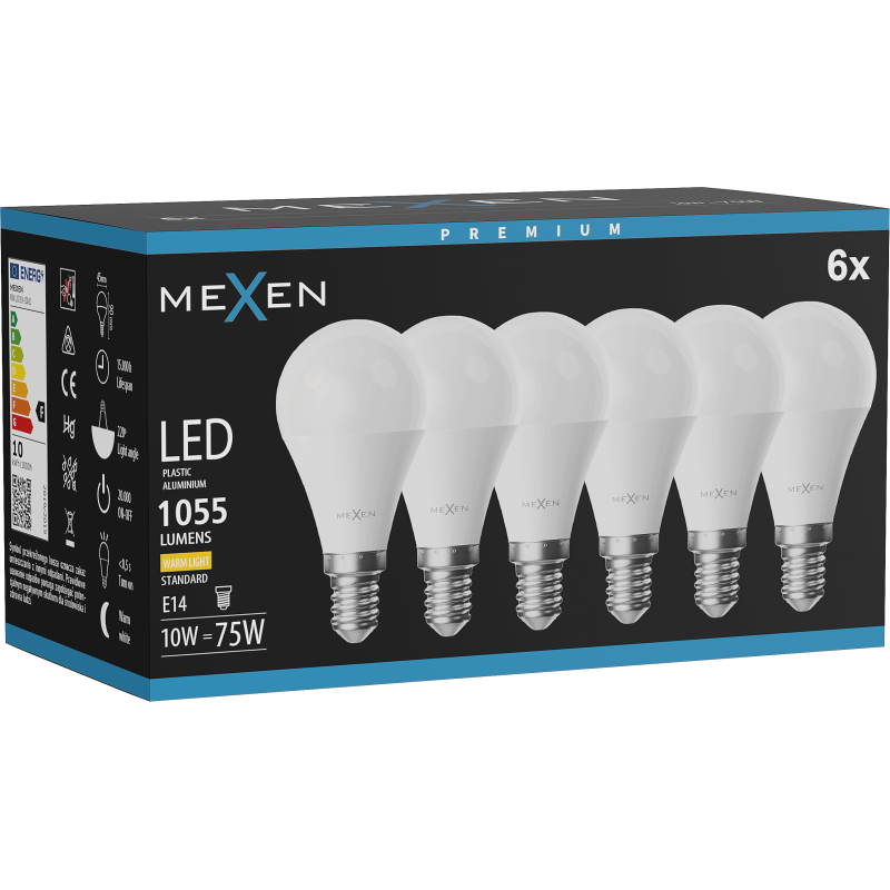 Mexen Nova 6x żarówka LED E14, G45, 10W, Ciepła - 3000K, 1055 lm - L101-E14-1030-01x06
