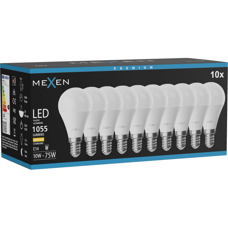 Mexen Nova 10x żarówka LED E14, G45, 10W, Ciepła - 3000K, 1055 lm - L101-E14-1030-01x10