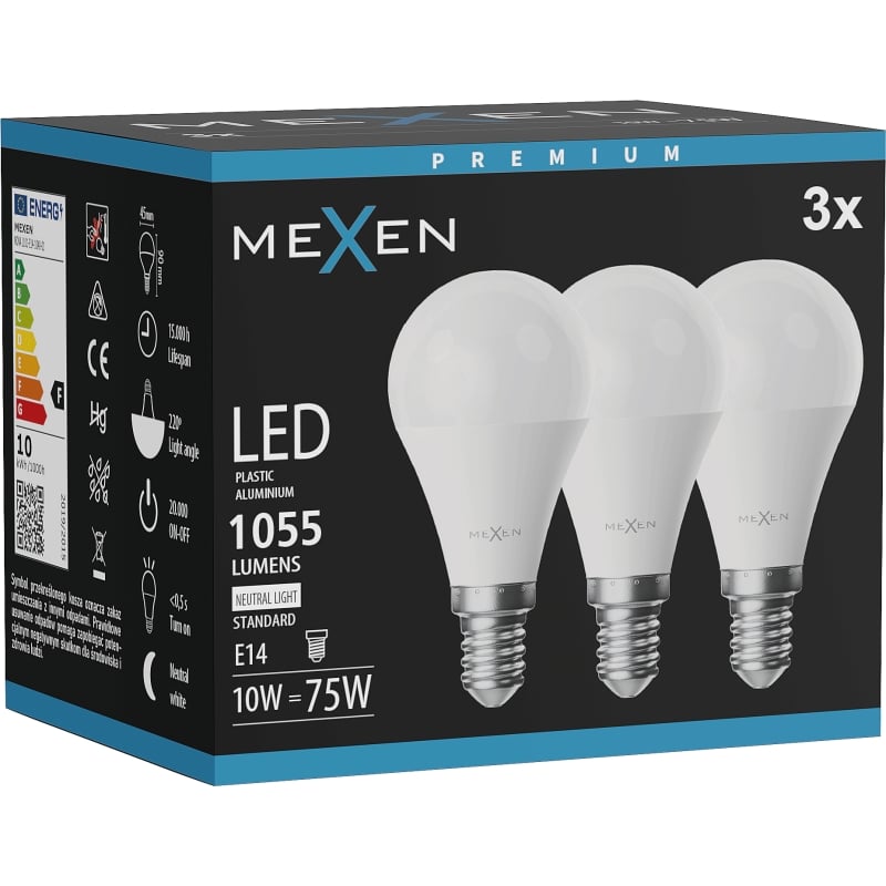 Mexen Nova 3x żarówka LED E14, G45, 10W, Neutralna - 4000K, 1055 lm - L101-E14-1040-01x03
