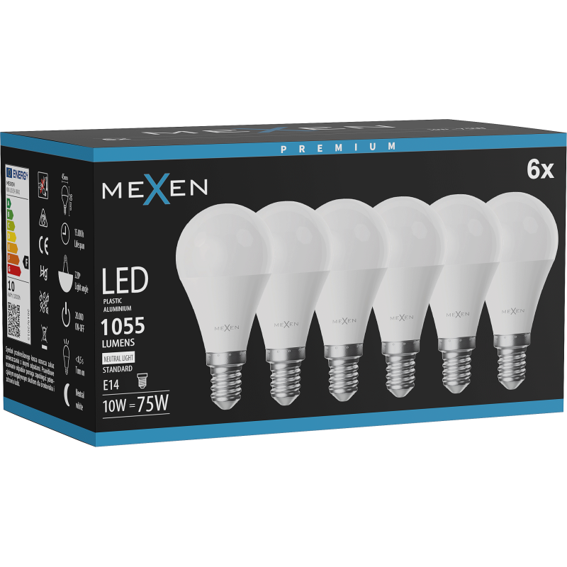 Mexen Nova 6x żarówka LED E14, G45, 10W, Neutralna - 4000K, 1055 lm - L101-E14-1040-01x06