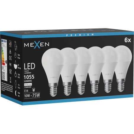 Mexen Nova 6x żarówka LED E14, G45, 10W, Neutralna - 4000K, 1055 lm - L101-E14-1040-01x06