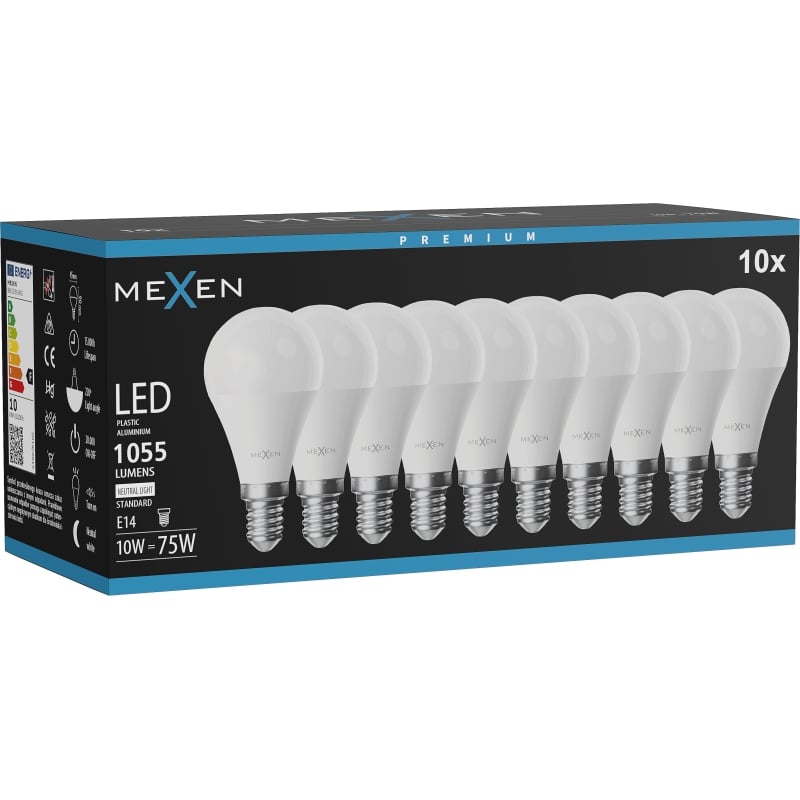Mexen Nova 10x żarówka LED E14, G45, 10W, Neutralna - 4000K, 1055 lm - L101-E14-1040-01x10