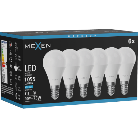 Mexen Nova 6x żarówka LED E14, G45, 10W, Zimna - 6500K, 1055 lm - L101-E14-1065-01x06