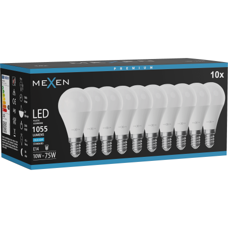 Mexen Nova 10x żarówka LED E14, G45, 10W, Zimna - 6500K, 1055 lm - L101-E14-1065-01x10