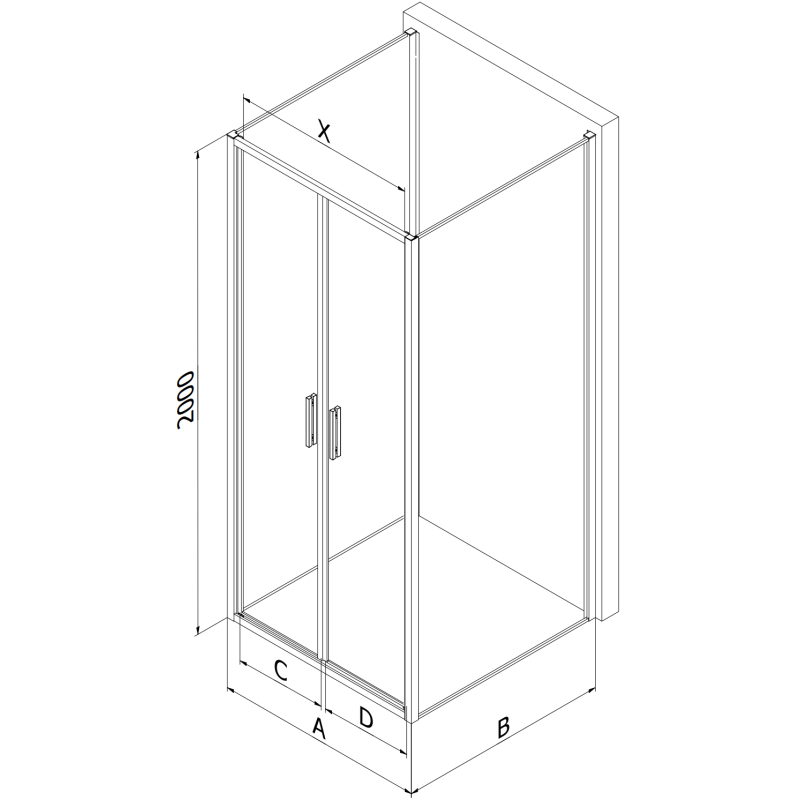 Mexen Exo-3S kabina prysznicowa 3-ścienna uchylna 90 x 75 cm, transparent, czarna - 814-090-075-70-00-3S
