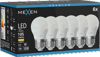 Mexen Nova 6x żarówka LED E27, G45, 1W, Ciepła - 3000K, 105 lm - L101-E27-0130-01x06