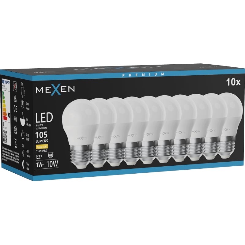 Mexen Nova 10x żarówka LED E27, G45, 1W, Ciepła - 3000K, 105 lm - L101-E27-0130-01x10