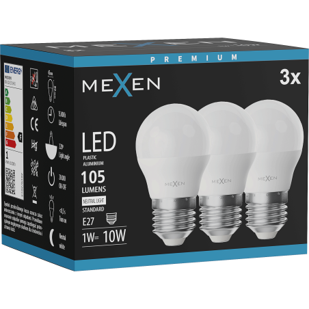 Mexen Nova 3x żarówka LED E27, G45, 1W, Neutralna - 4000K, 105 lm - L101-E27-0140-01x03
