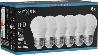 Mexen Nova 6x żarówka LED E27, G45, 1W, Neutralna - 4000K, 105 lm - L101-E27-0140-01x06