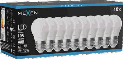 Mexen Nova 10x żarówka LED E27, G45, 1W, Neutralna - 4000K, 105 lm - L101-E27-0140-01x10