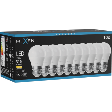 Mexen Nova 10x żarówka LED E27, G45, 3W, Ciepła - 3000K, 315 lm - L101-E27-0330-01x10
