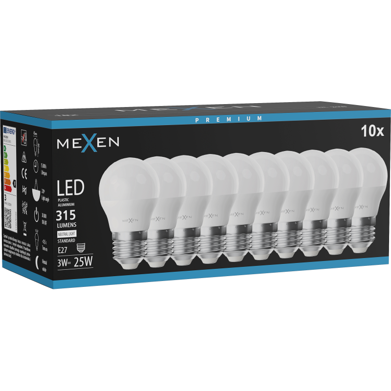 Mexen Nova 10x żarówka LED E27, G45, 3W, Neutralna - 4000K, 315 lm - L101-E27-0340-01x10
