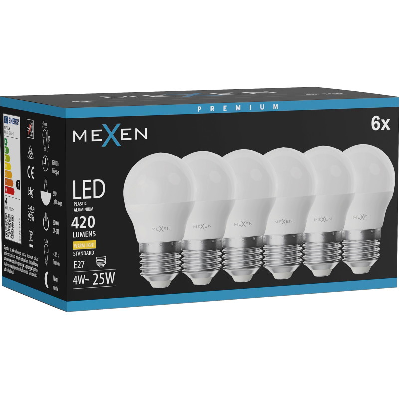 Mexen Nova 6x żarówka LED E27, G45, 4W, Ciepła - 3000K, 420 lm - L101-E27-0430-01x06