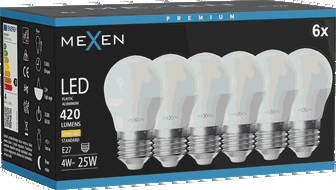 Mexen Nova 6x żarówka LED E27, G45, 4W, Ciepła - 3000K, 420 lm - L101-E27-0430-01x06