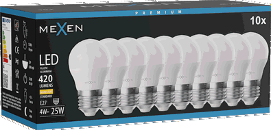 Mexen Nova 10x żarówka LED E27, G45, 4W, Ciepła - 3000K, 420 lm - L101-E27-0430-01x10