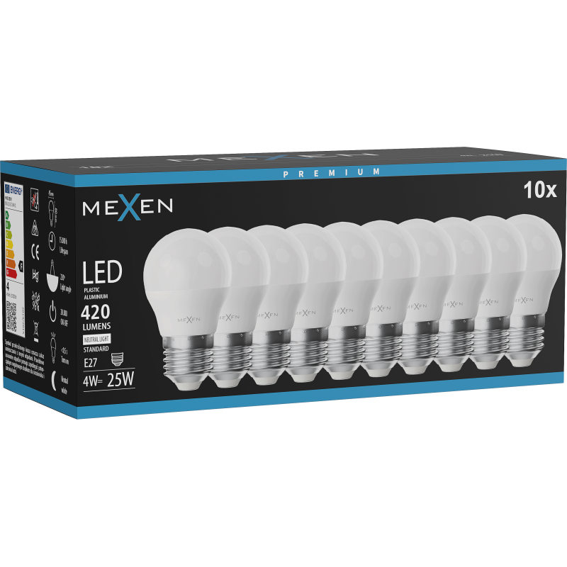 Mexen Nova 10x żarówka LED E27, G45, 4W, Neutralna - 4000K, 420 lm - L101-E27-0440-01x10