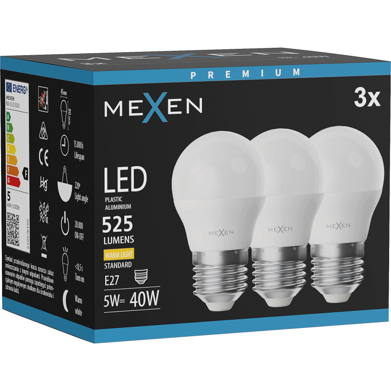 Mexen Nova 3x żarówka LED E27, G45, 5W, Ciepła - 3000K, 525 lm - L101-E27-0530-01x03