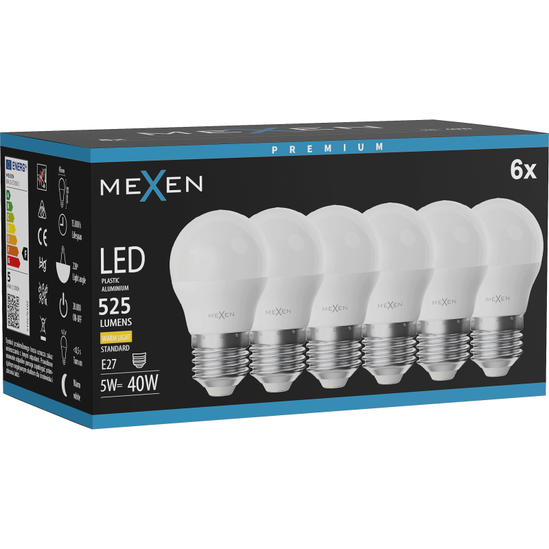 Mexen Nova 6x żarówka LED E27, G45, 5W, Ciepła - 3000K, 525 lm - L101-E27-0530-01x06