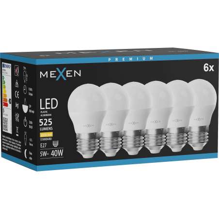 Mexen Nova 6x żarówka LED E27, G45, 5W, Ciepła - 3000K, 525 lm - L101-E27-0530-01x06