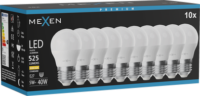 Mexen Nova 10x żarówka LED E27, G45, 5W, Ciepła - 3000K, 525 lm - L101-E27-0530-01x10
