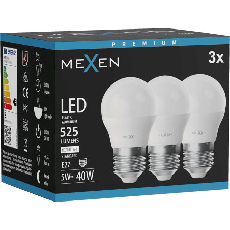 Mexen Nova 3x żarówka LED E27, G45, 5W, Neutralna - 4000K, 525 lm - L101-E27-0540-01x03