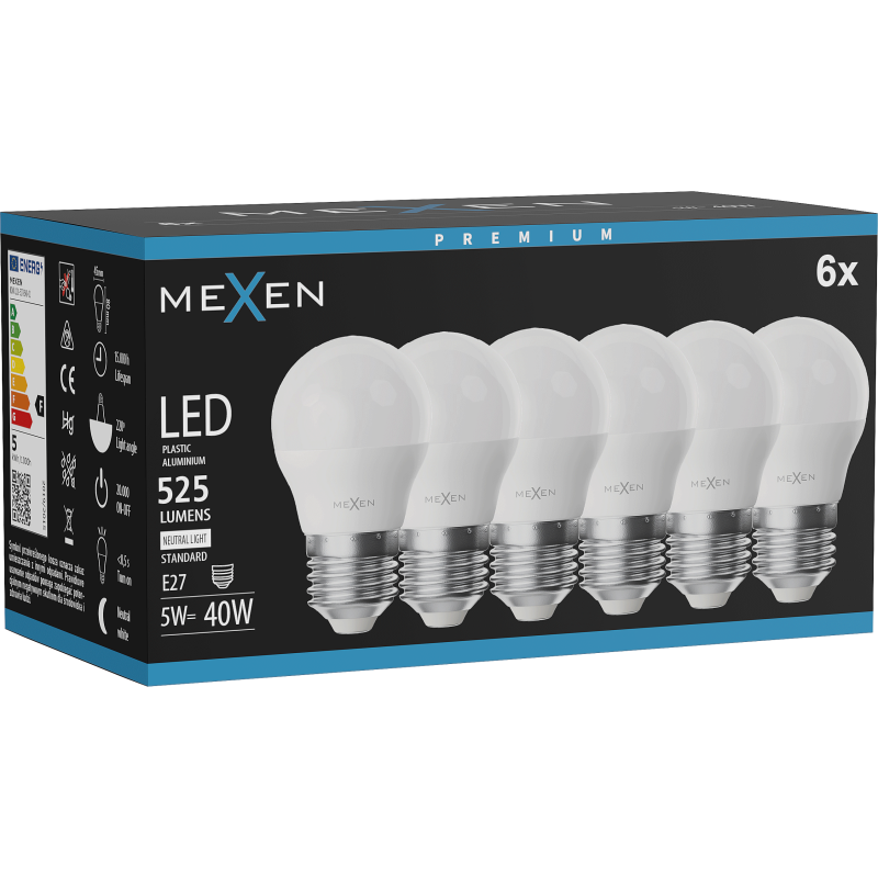 Mexen Nova 6x żarówka LED E27, G45, 5W, Neutralna - 4000K, 525 lm - L101-E27-0540-01x06