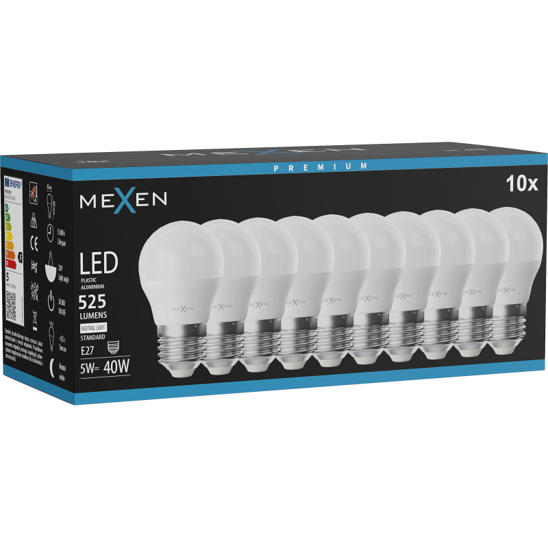 Mexen Nova 10x żarówka LED E27, G45, 5W, Neutralna - 4000K, 525 lm - L101-E27-0540-01x10