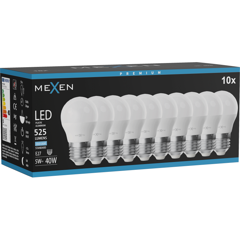 Mexen Nova 10x żarówka LED E27, G45, 5W, Zimna - 6500K, 525 lm - L101-E27-0565-01x10