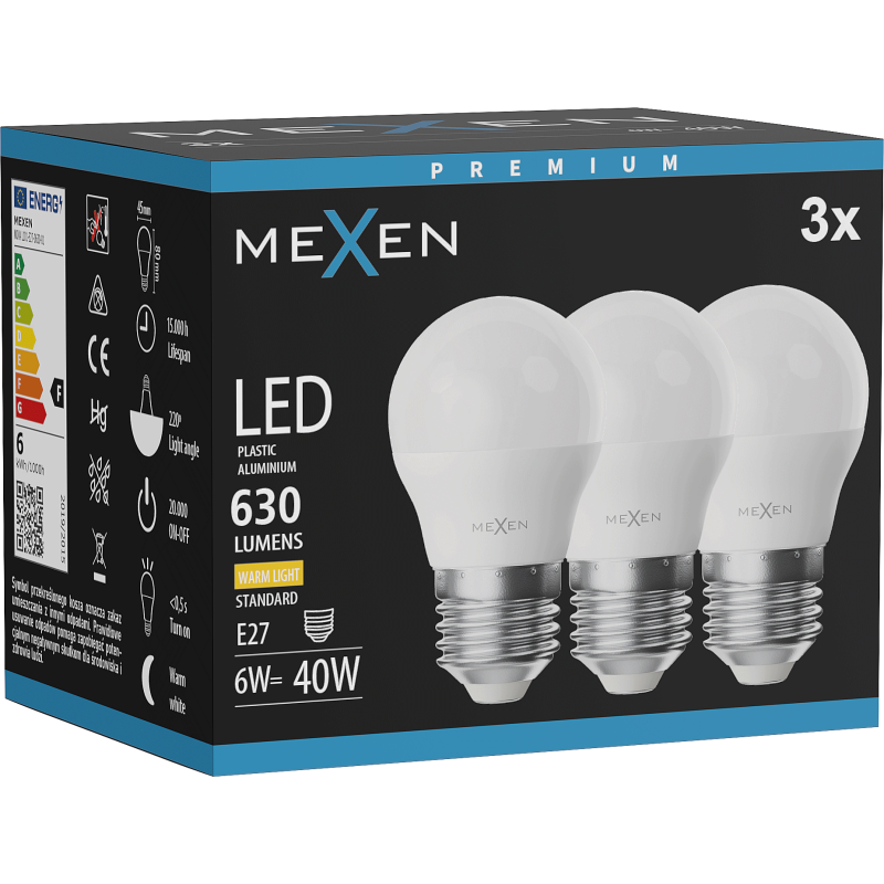 Mexen Nova 3x żarówka LED E27, G45, 6W, Ciepła - 3000K, 630 lm - L101-E27-0630-01x03